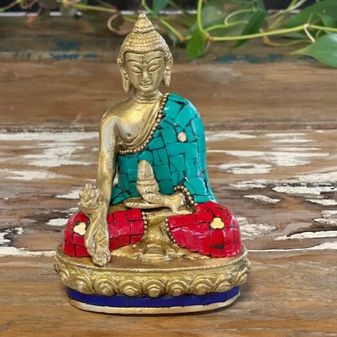 Statue de Bouddha en laiton - Mains vers le bas - 11.5 cm