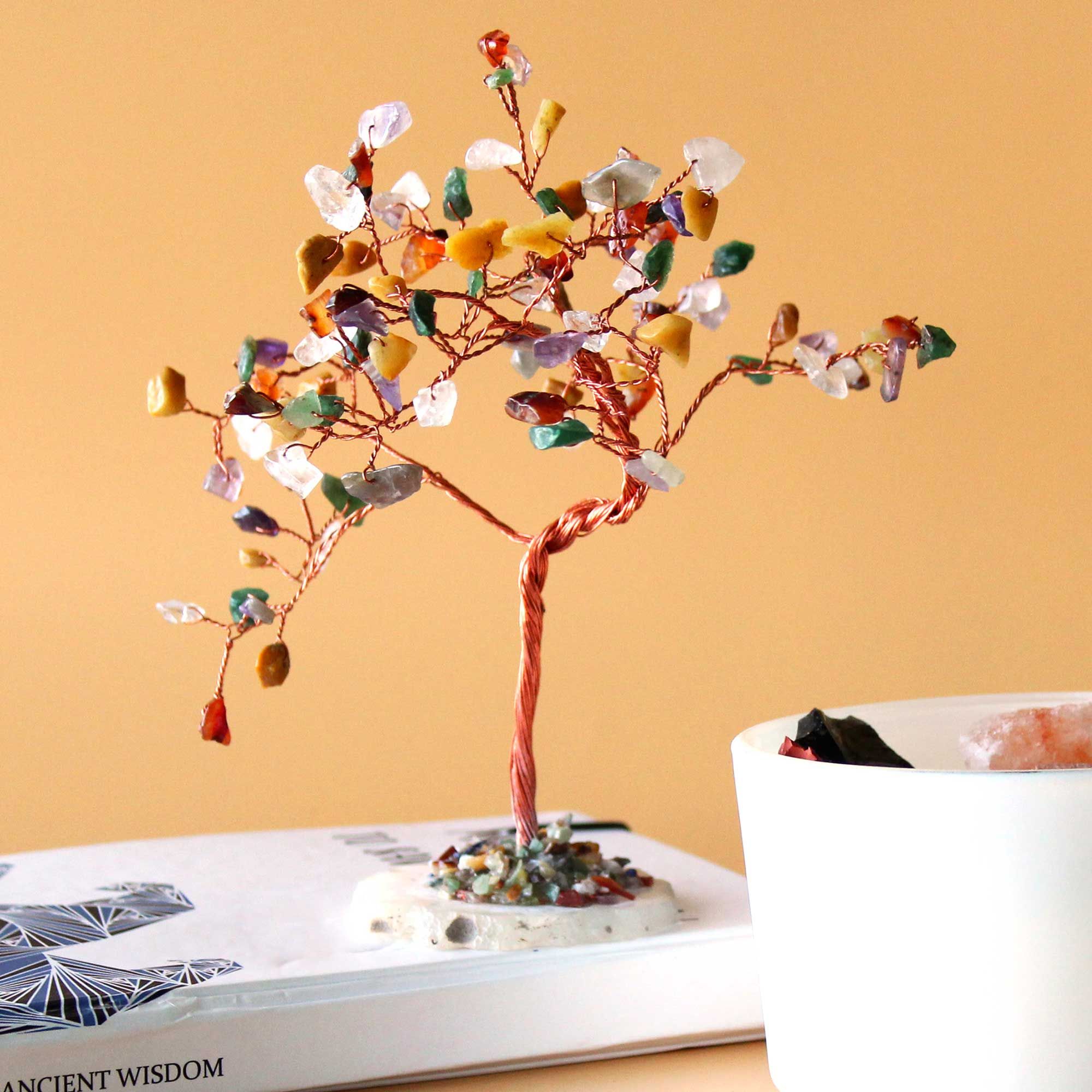Multicolor decorative tree made of natural stones on an agate base – 100 stones