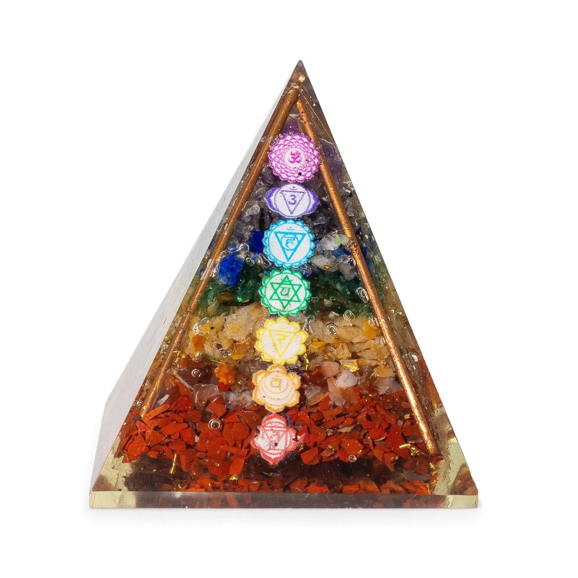 Pyramide d’orgonite aux 7 chakras avec barres de cuivre – 7 × 6 cm AWGifts Dropship