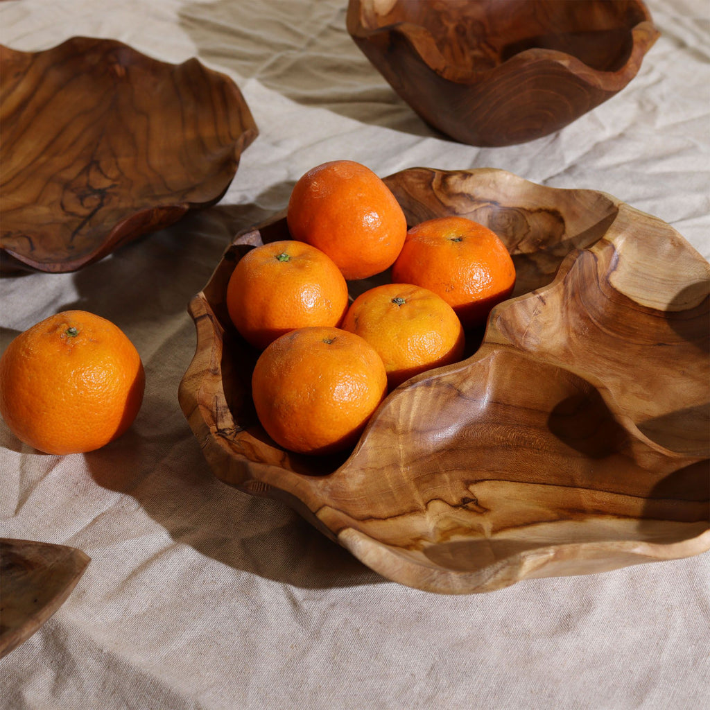 Coupe à fruits en bois de teck 3 compartiments – 30 cm