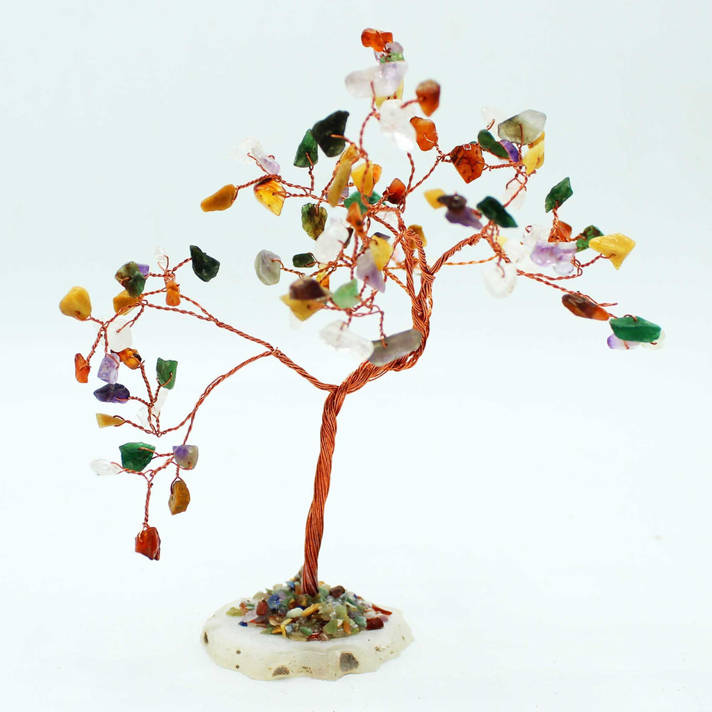 Multicolor decorative tree made of natural stones on an agate base – 100 stones
