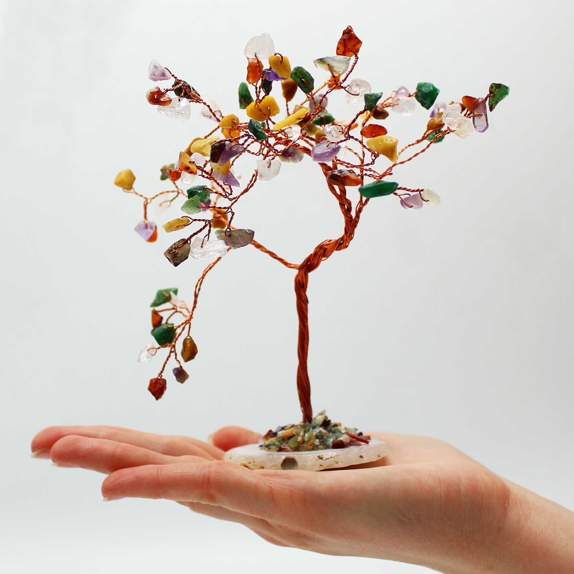 Multicolor decorative tree made of natural stones on an agate base – 100 stones