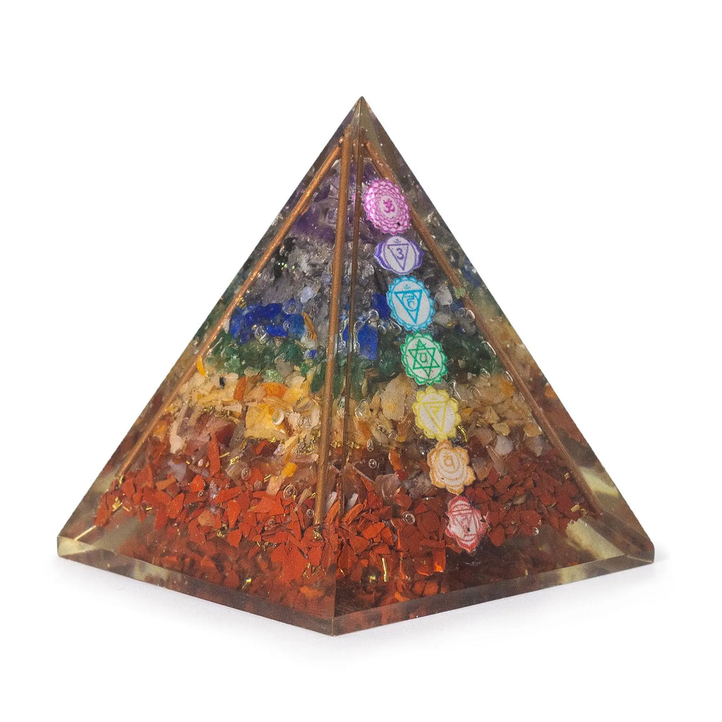 Pyramide d’orgonite aux 7 chakras avec barres de cuivre – 7 × 6 cm AWGifts Dropship