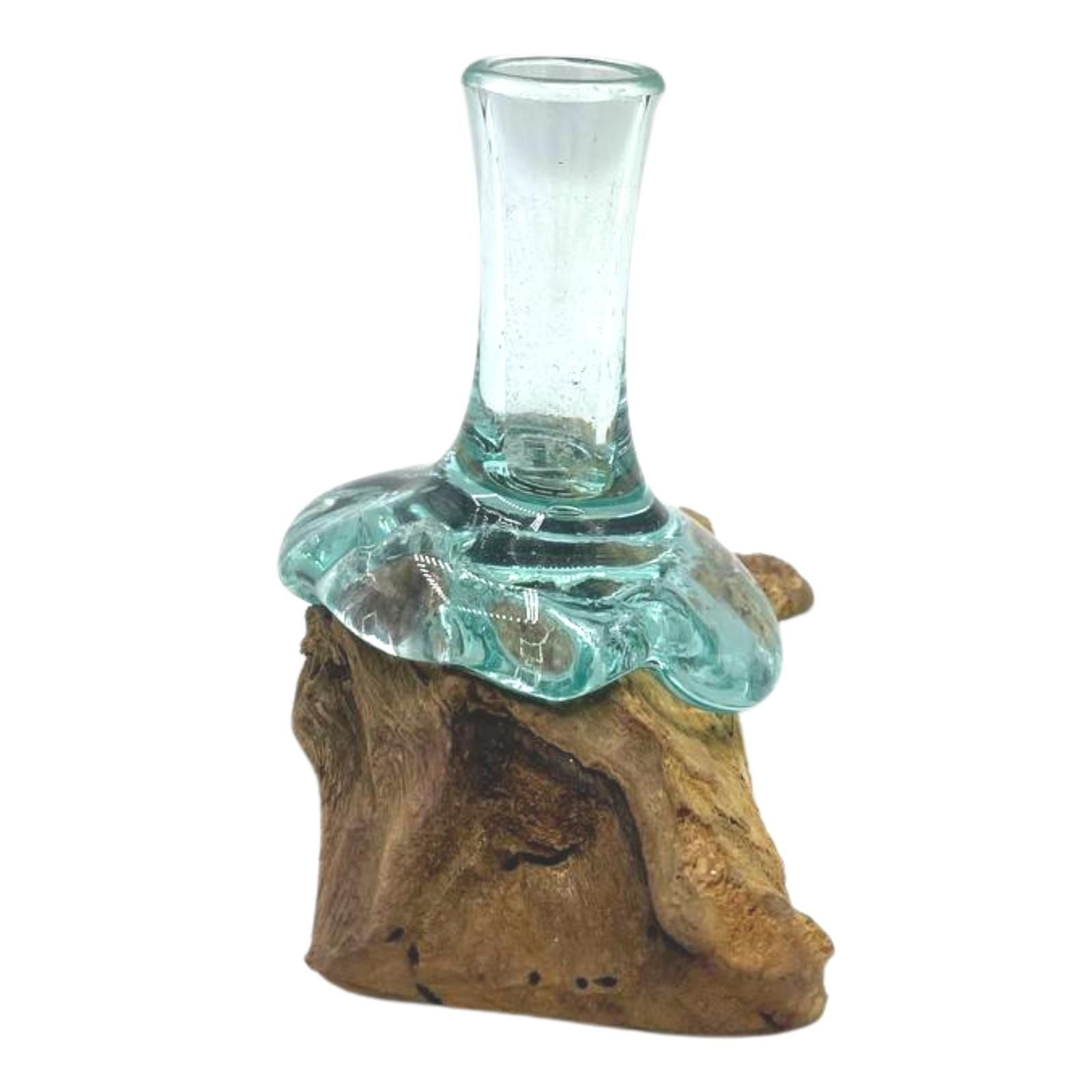 Vase à Fleurs en Verre en Fusion sur Racine de Gamal - Pièce Artisanale Balinaise