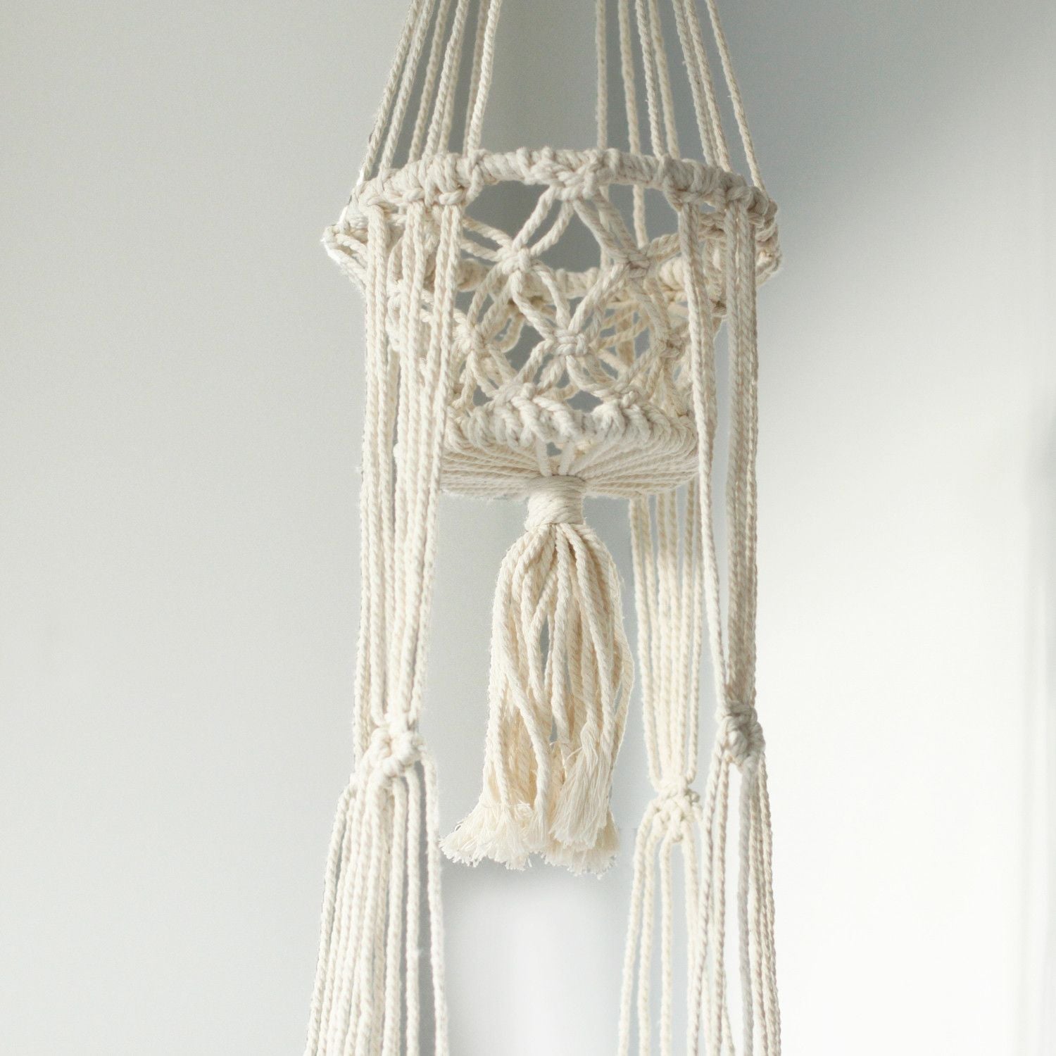 Suspension double pour plantes en macramé – Coton naturel 100 cm