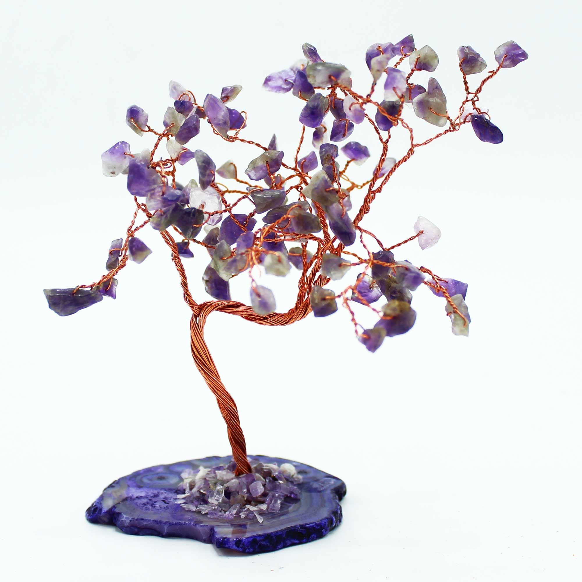Decorative amethyst tree on a natural agate base – 100 stones