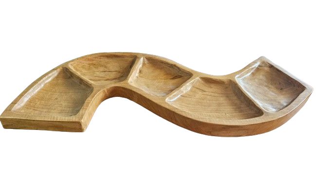 Bol apéritif en teck en forme de serpent – Plateau de service artisanal 55 cm