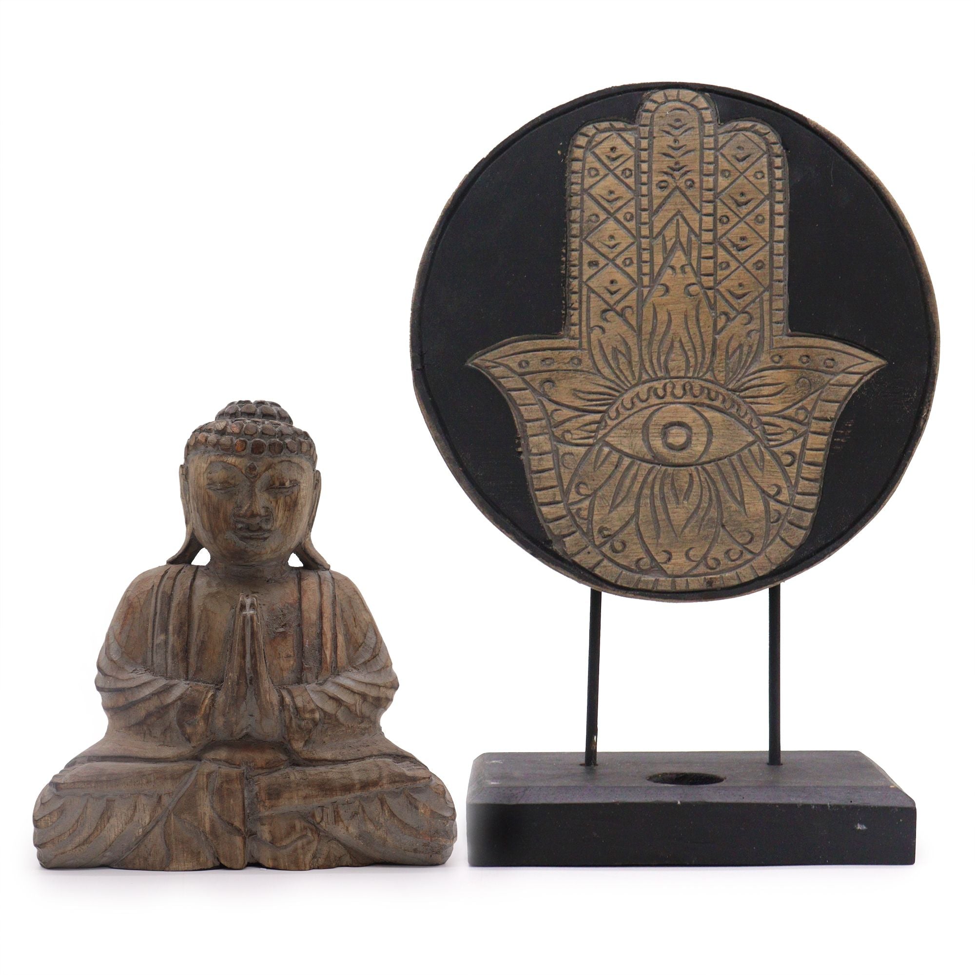 Ensemble Feng Shui Bouddha – Symbole Hamsa Gris (2 modèles)