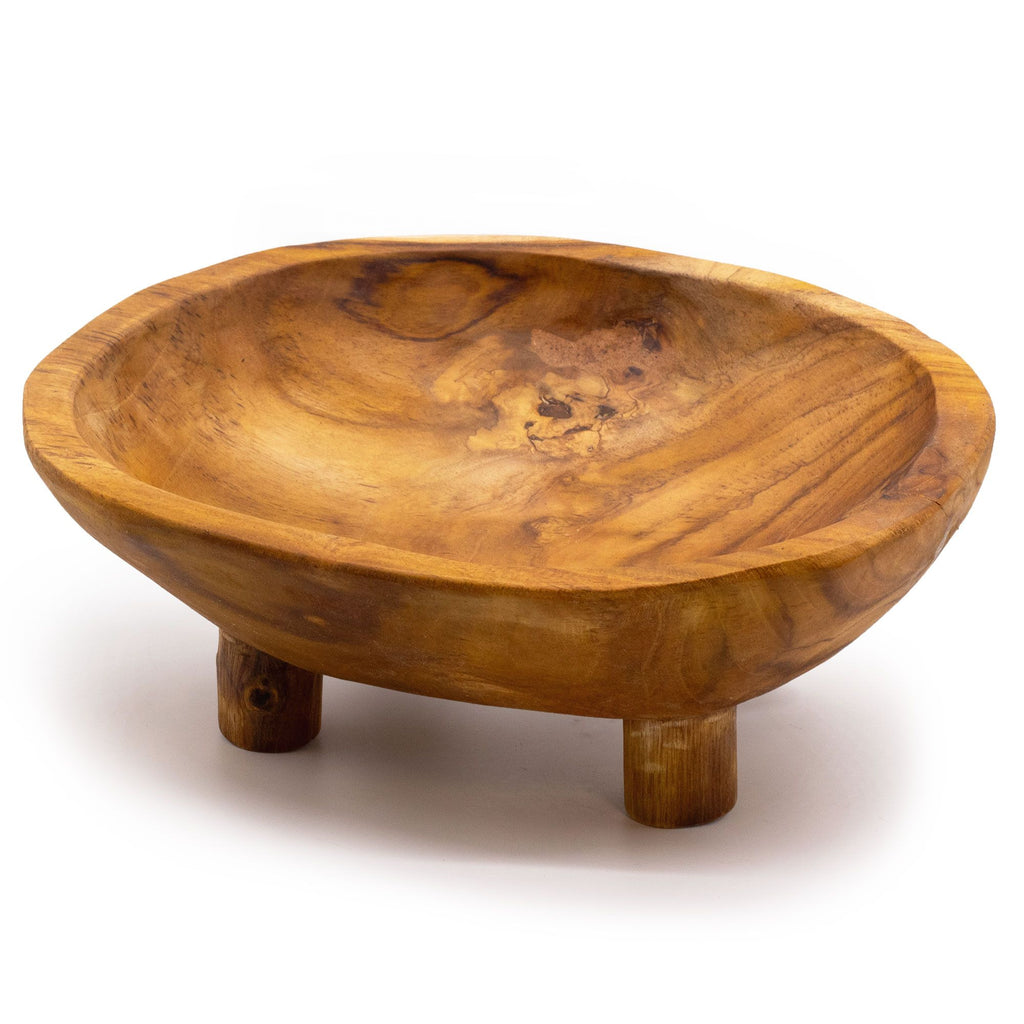 Coupe à fruits en bois de teck sur pieds - 30x23x10cm