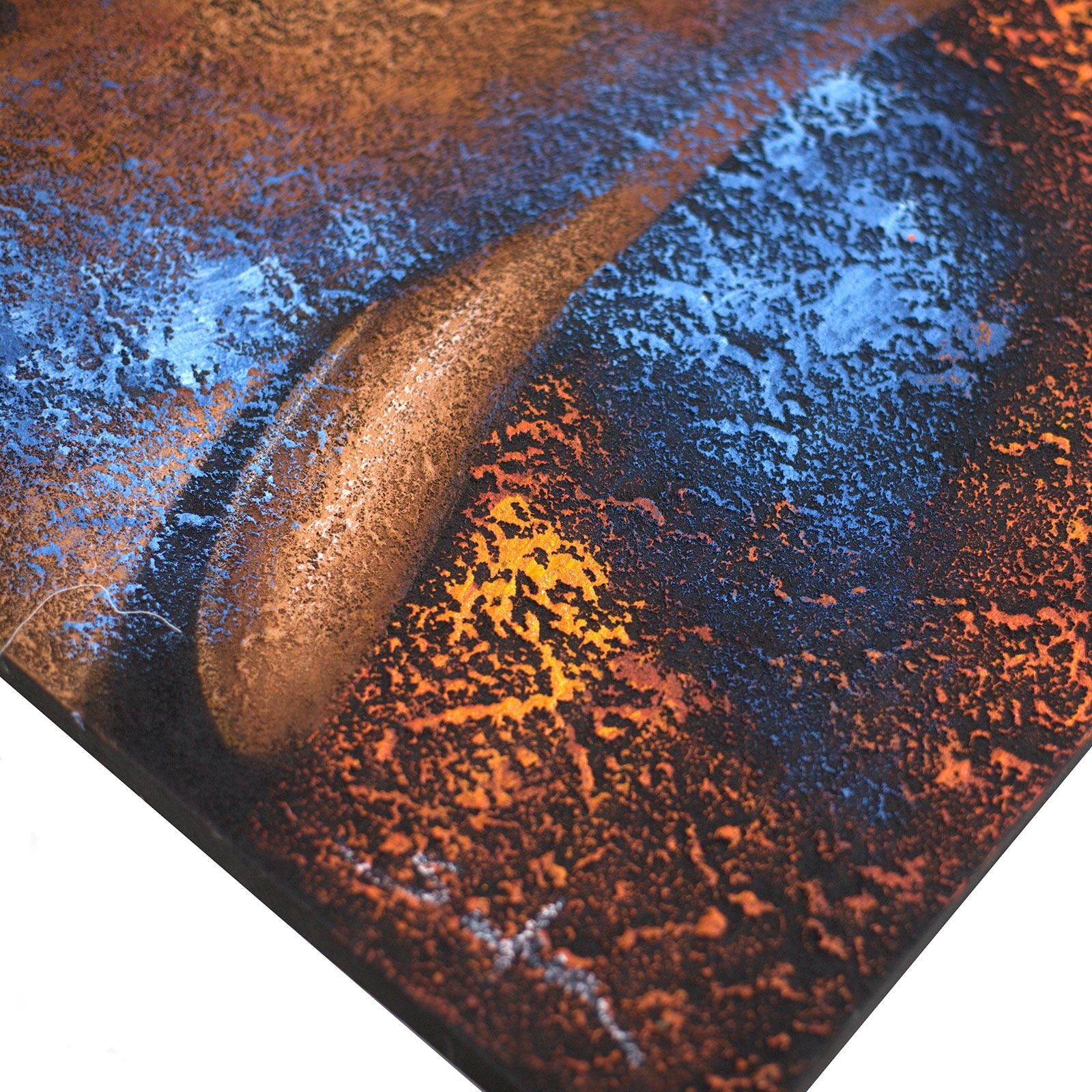 Tableau Bouddha visage cuivre et bleu peint à la main – 80 × 60 cm