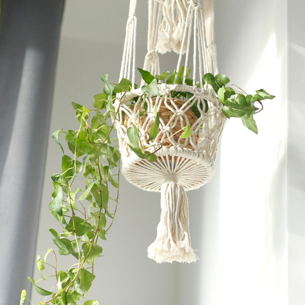 Suspension double pour plantes en macramé – Coton naturel 100 cm