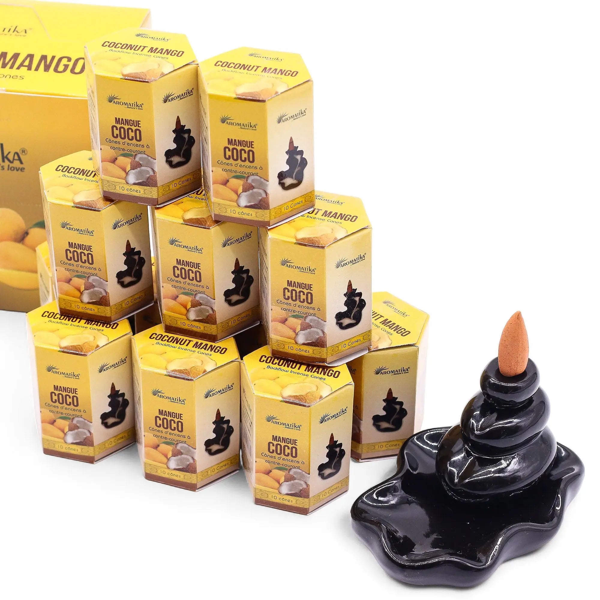 Encens à reflux Coco &amp; Mangue – Cônes backflow pour brûleur d’encens cascade (10 pièces) AWGifts Dropship