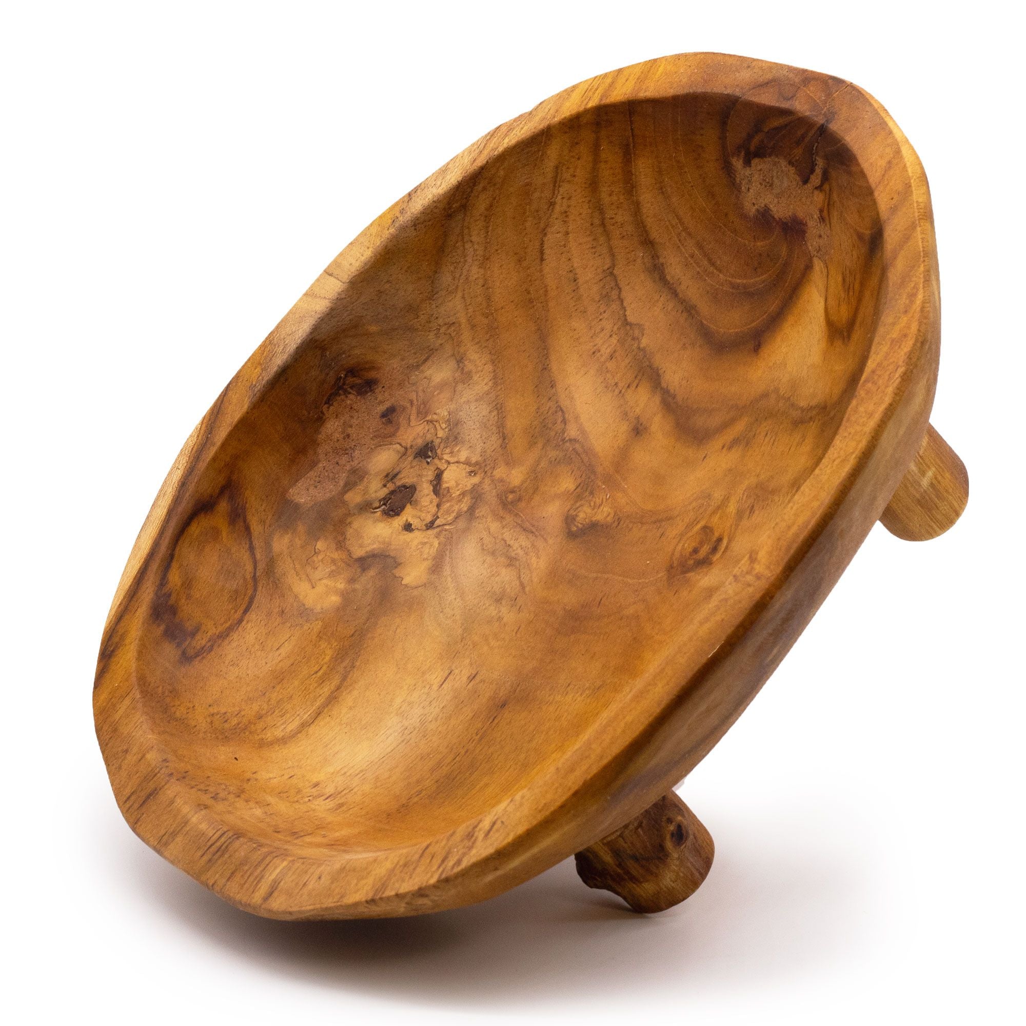 Coupe à fruits en bois de teck sur pieds - 30x23x10cm