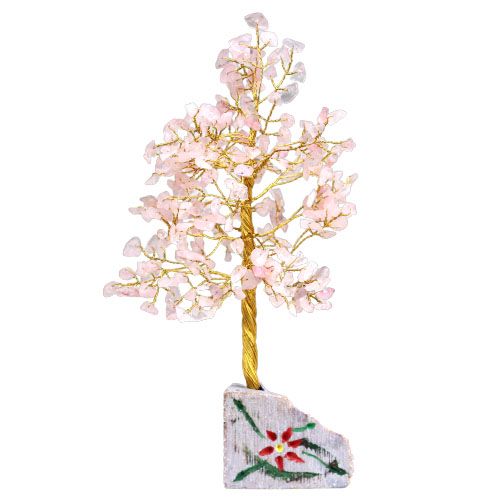 Arbre de vie en quartz rose naturel — 320 pierres — base minérale