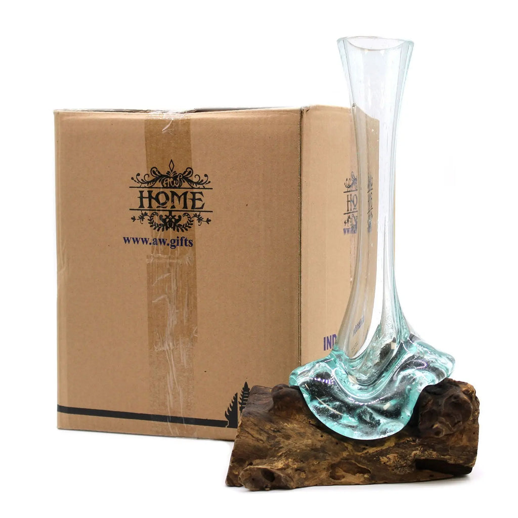 Vase Haut en Verre en Fusion sur Racine de Gamal - Pièce Artisanale Balinaise