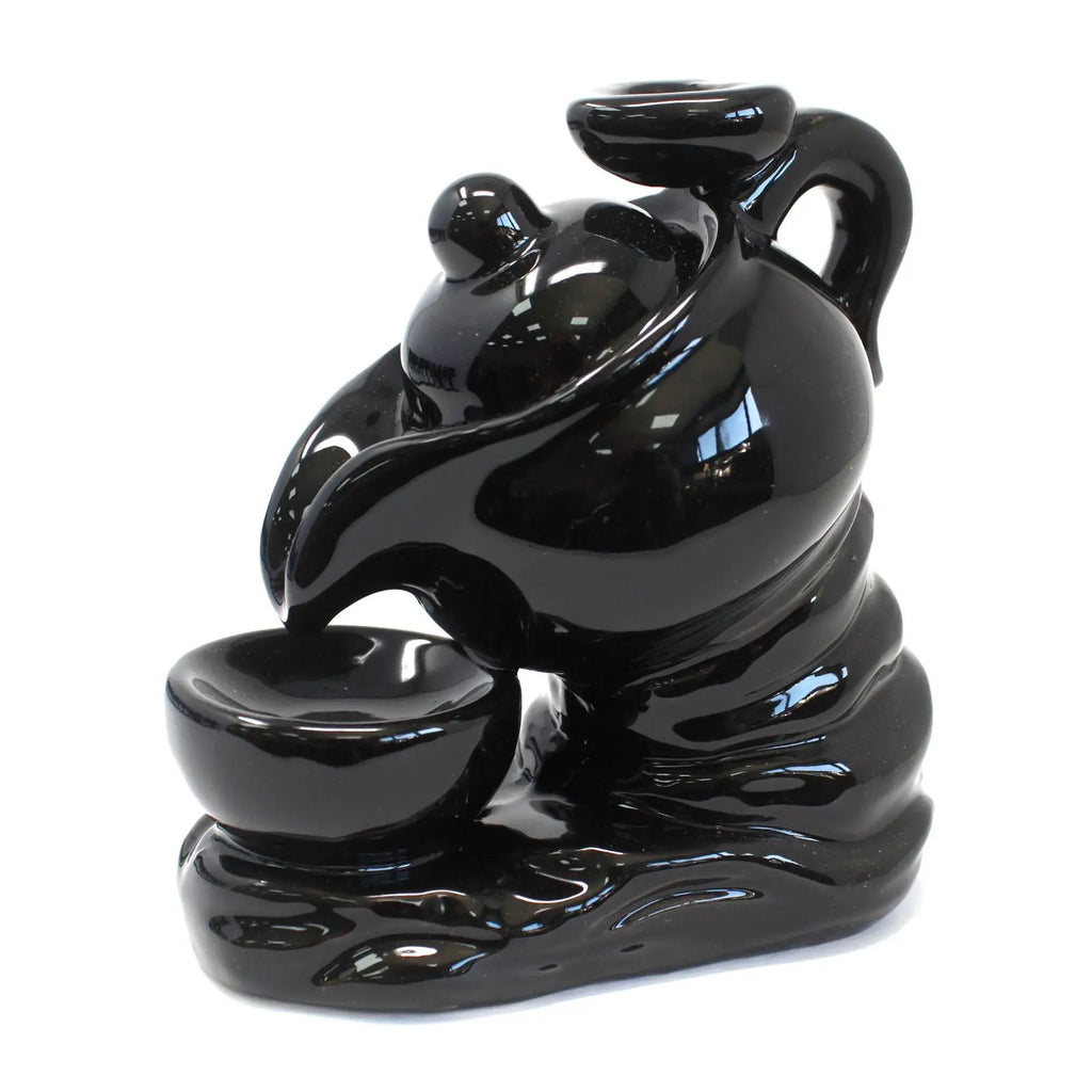 Brûleur d’Encens à Reflux Théière en Céramique Noire – Effet Cascade AWGifts Dropship