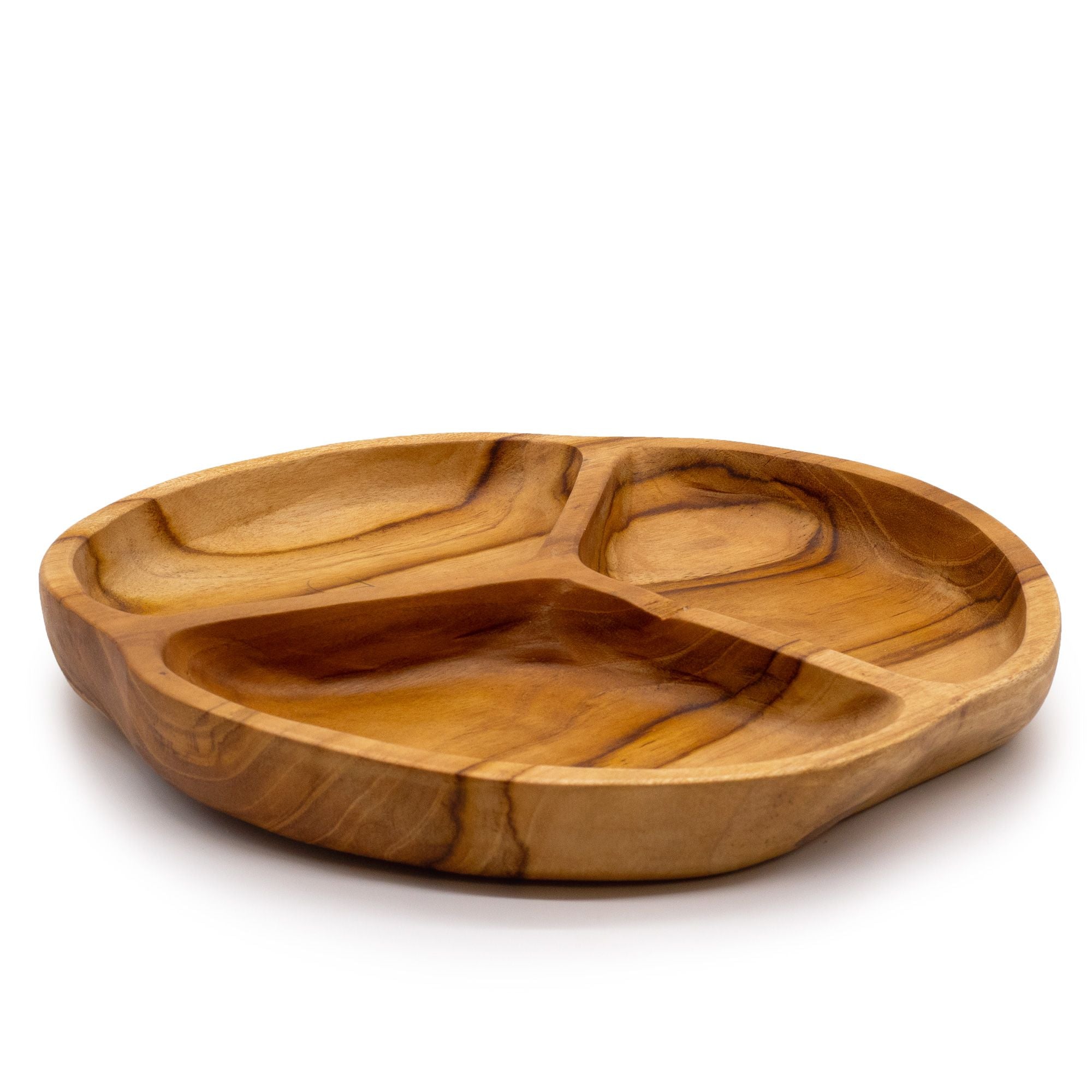 Coupe apéritive en bois de teck à trois compartiments 