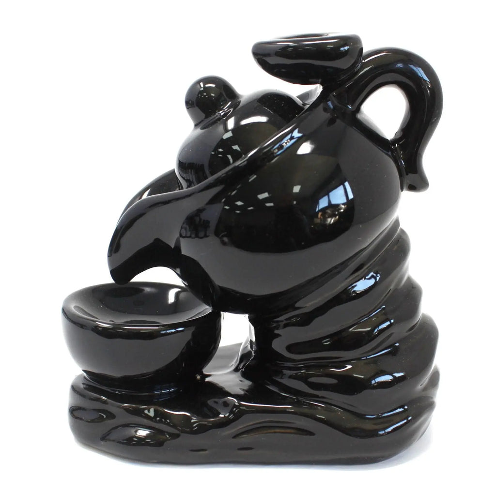 Brûleur d’Encens à Reflux Théière en Céramique Noire – Effet Cascade AWGifts Dropship