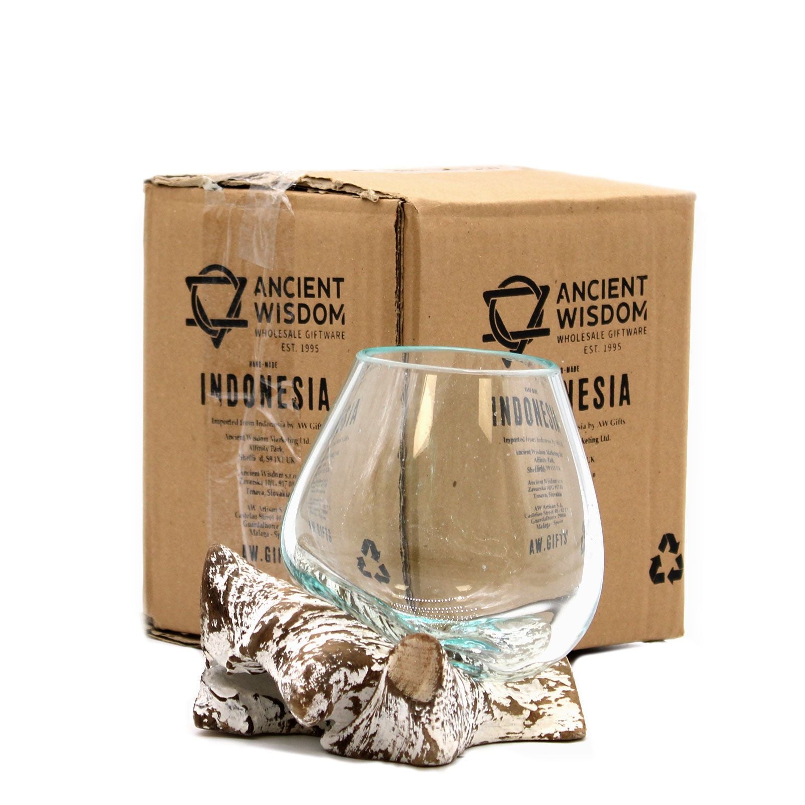 Bol en verre fondu sur bois de Gamal blanchi – Bali