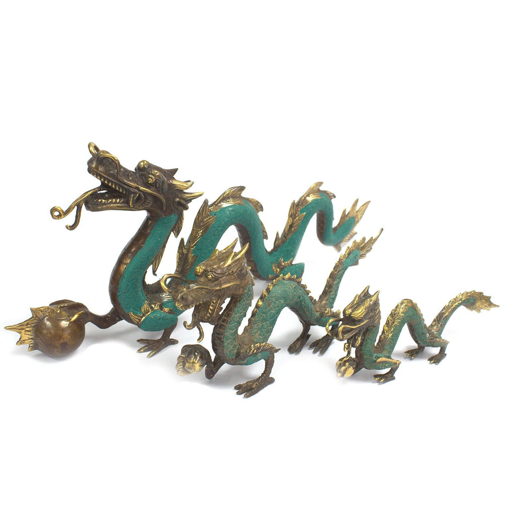 Dragon chinois en laiton fait main – Sculpture Feng Shui 20 cm