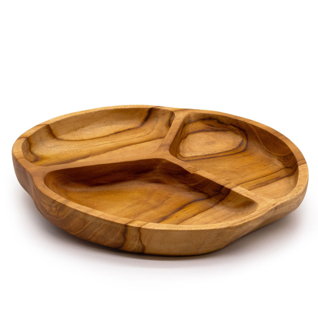 Coupe apéritive en bois de teck à trois compartiments 