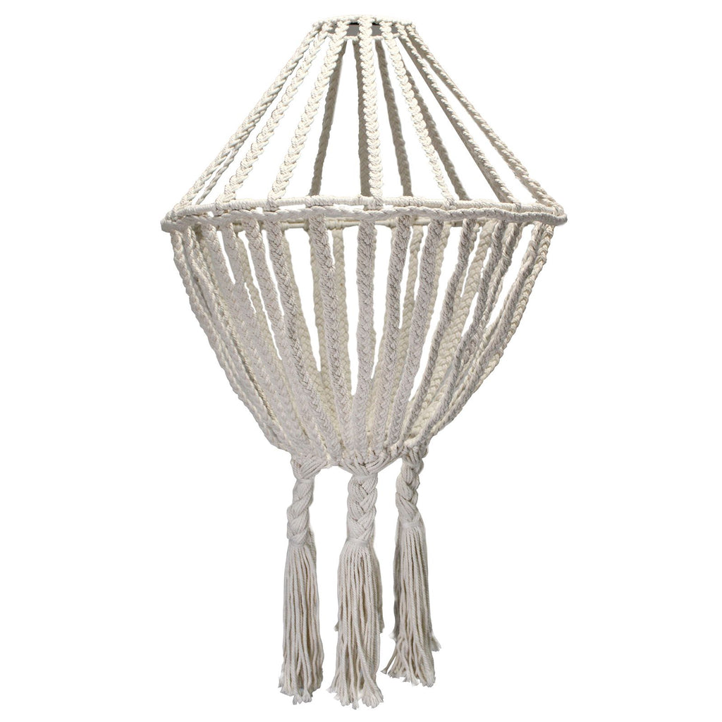 Lustre en macramé beige avec longues finitions tressées