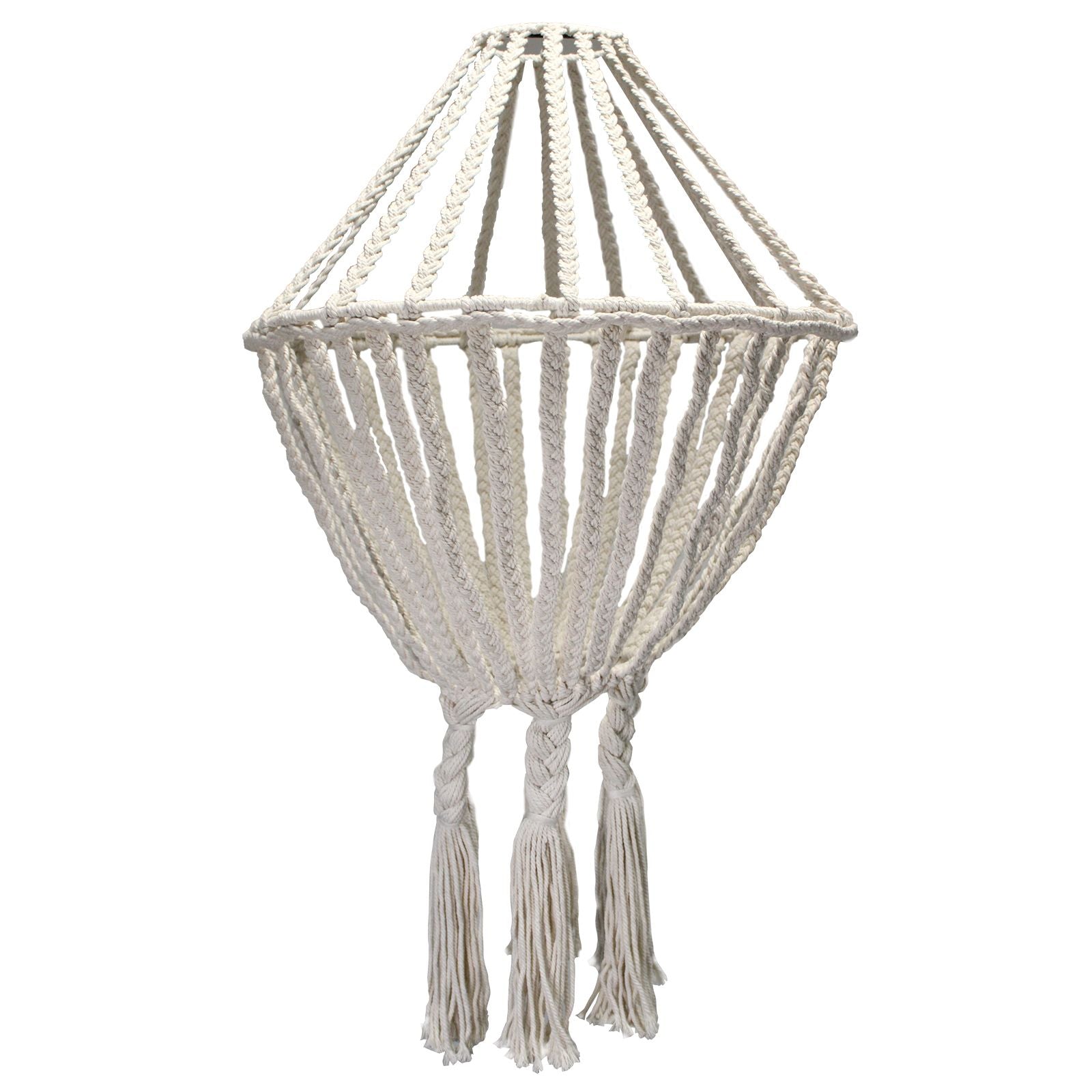 Lustre en macramé beige avec longues finitions tressées