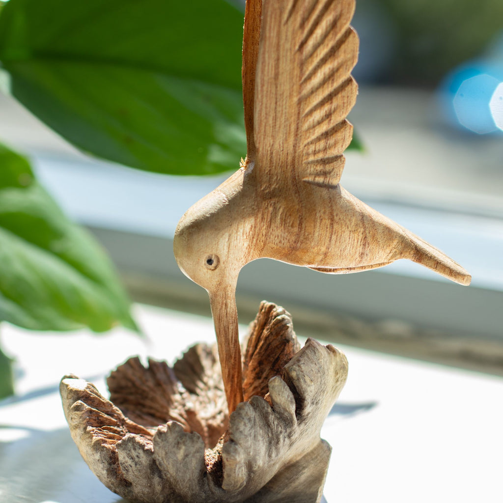 Sculpture oiseau en bois parasite pour décoration intérieure