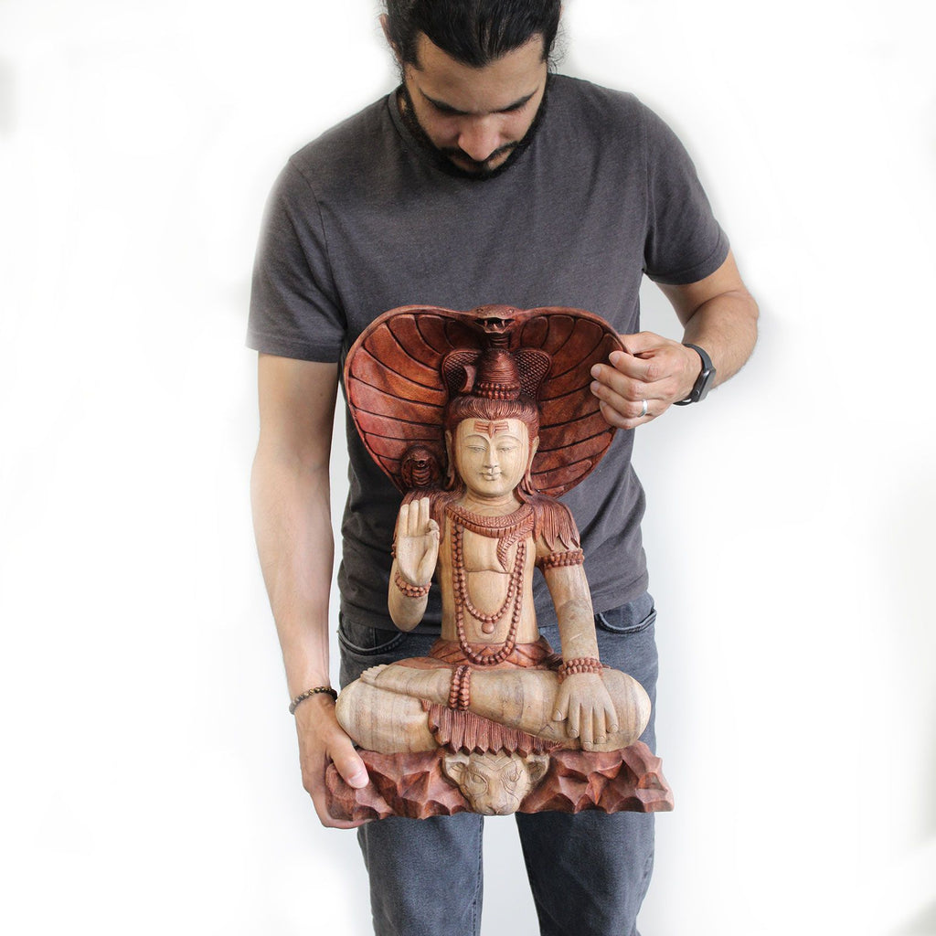 Statue de Shiva sculptée à la main – avec Cobra – 50 cm
