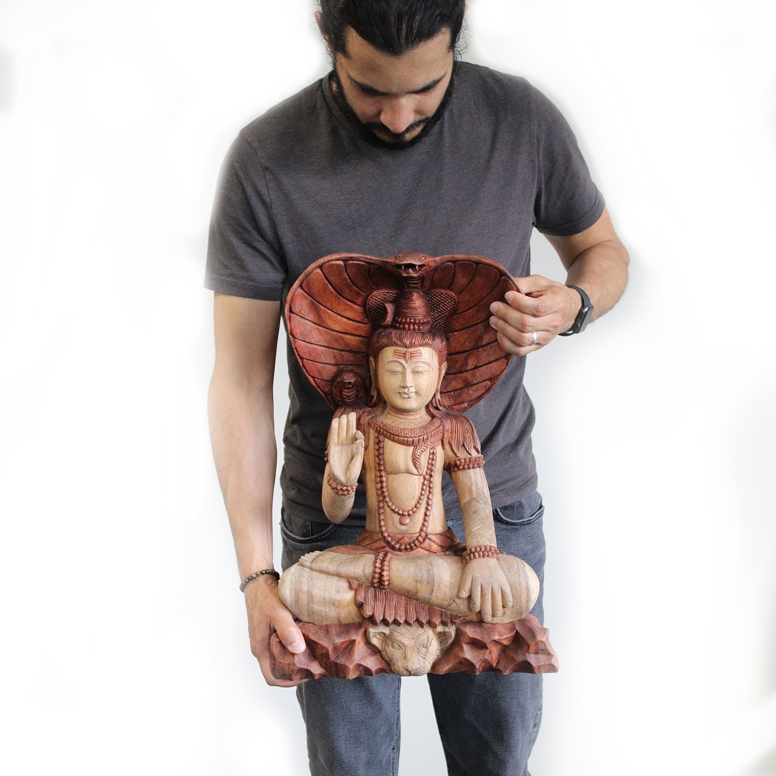 Statue de Shiva sculptée à la main – avec Cobra – 50 cm