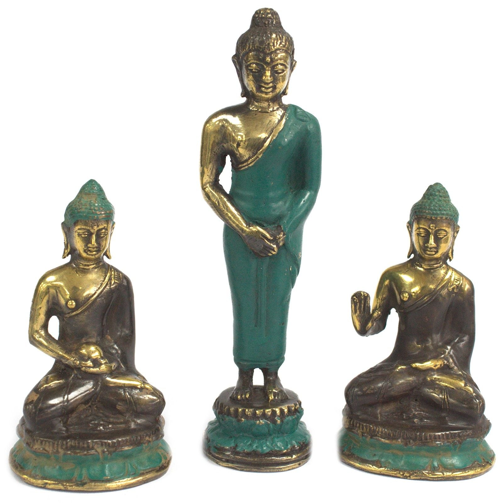 Statue Bouddha debout en laiton vert – 17 cm – Statue bouddhiste