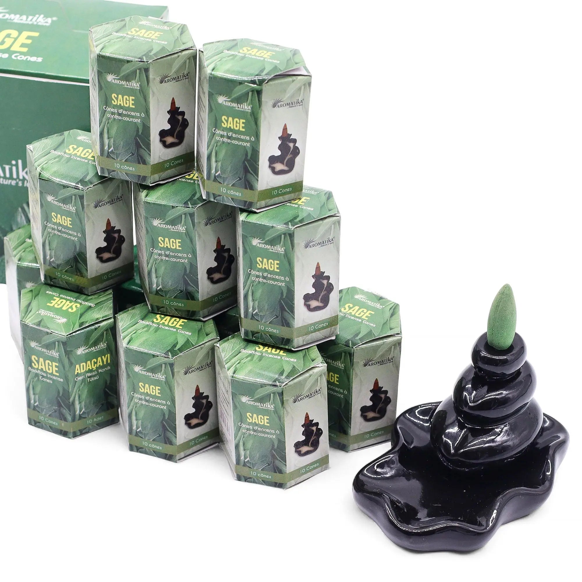 Encens à reflux Sauge – Cônes backflow pour brûleur d’encens cascade (10 pièces) AWGifts Dropship