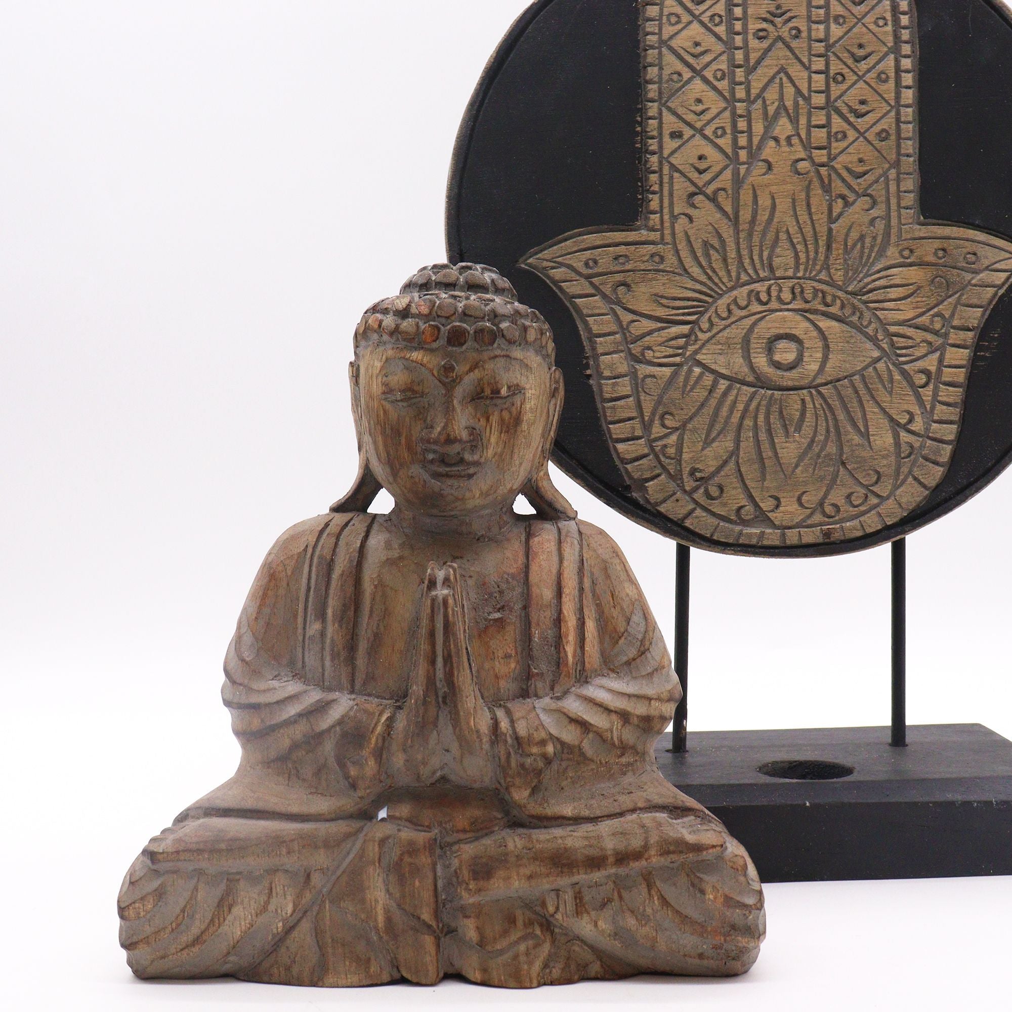 Ensemble Feng Shui Bouddha – Symbole Hamsa Gris (2 modèles)