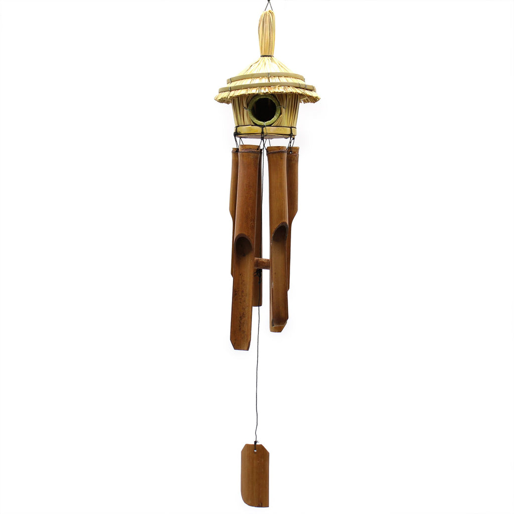 Nichoir Rond en Jonc de Mer avec Carillon en Bambou 45 cm