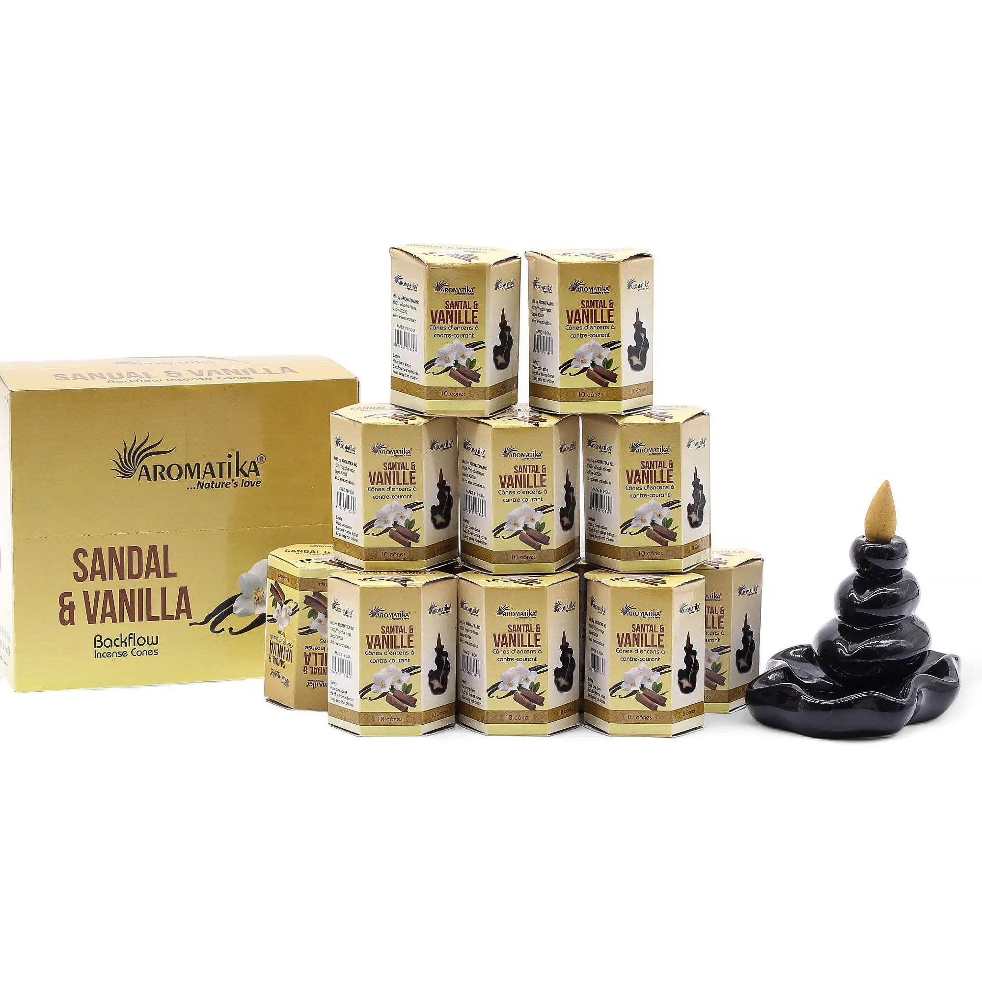 Encens à reflux Bois de santal & Vanille – Cônes backflow pour brûleur d’encens cascade (10 pièces) AWGifts Dropship