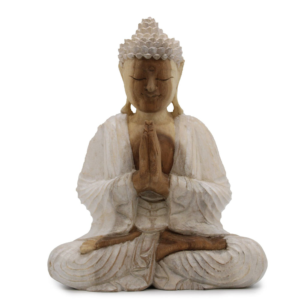 Statue de Bouddha sculptée à la main – 30 cm - Finition blanchie à la chaux