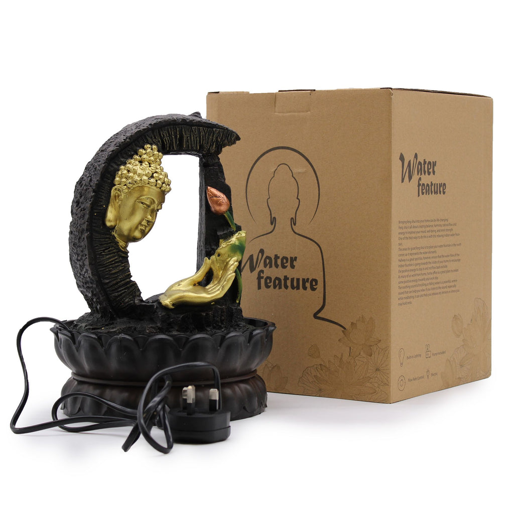 Fontaine de Table 30 cm – Bouddha Doré & lotus