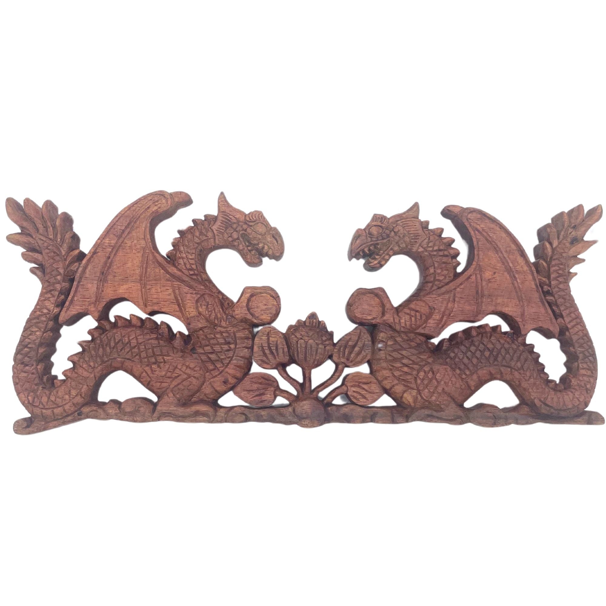 Plaque Sculptée Dragon à Deux Faces – 40 × 15 cm 🐉