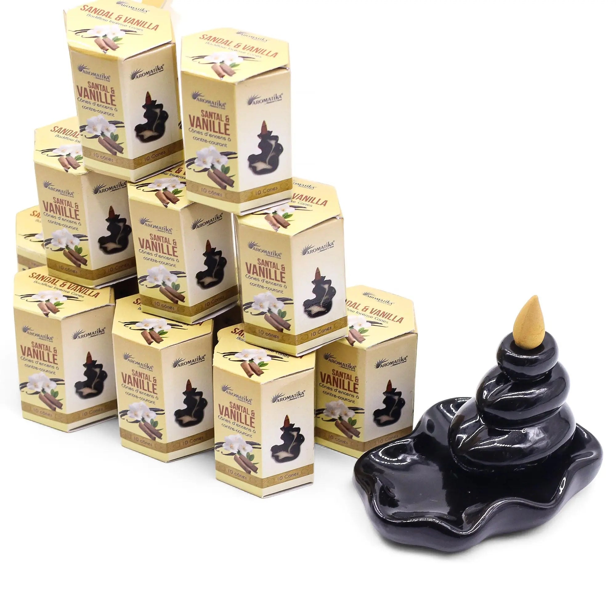 Encens à reflux Bois de santal & Vanille – Cônes backflow pour brûleur d’encens cascade (10 pièces) AWGifts Dropship