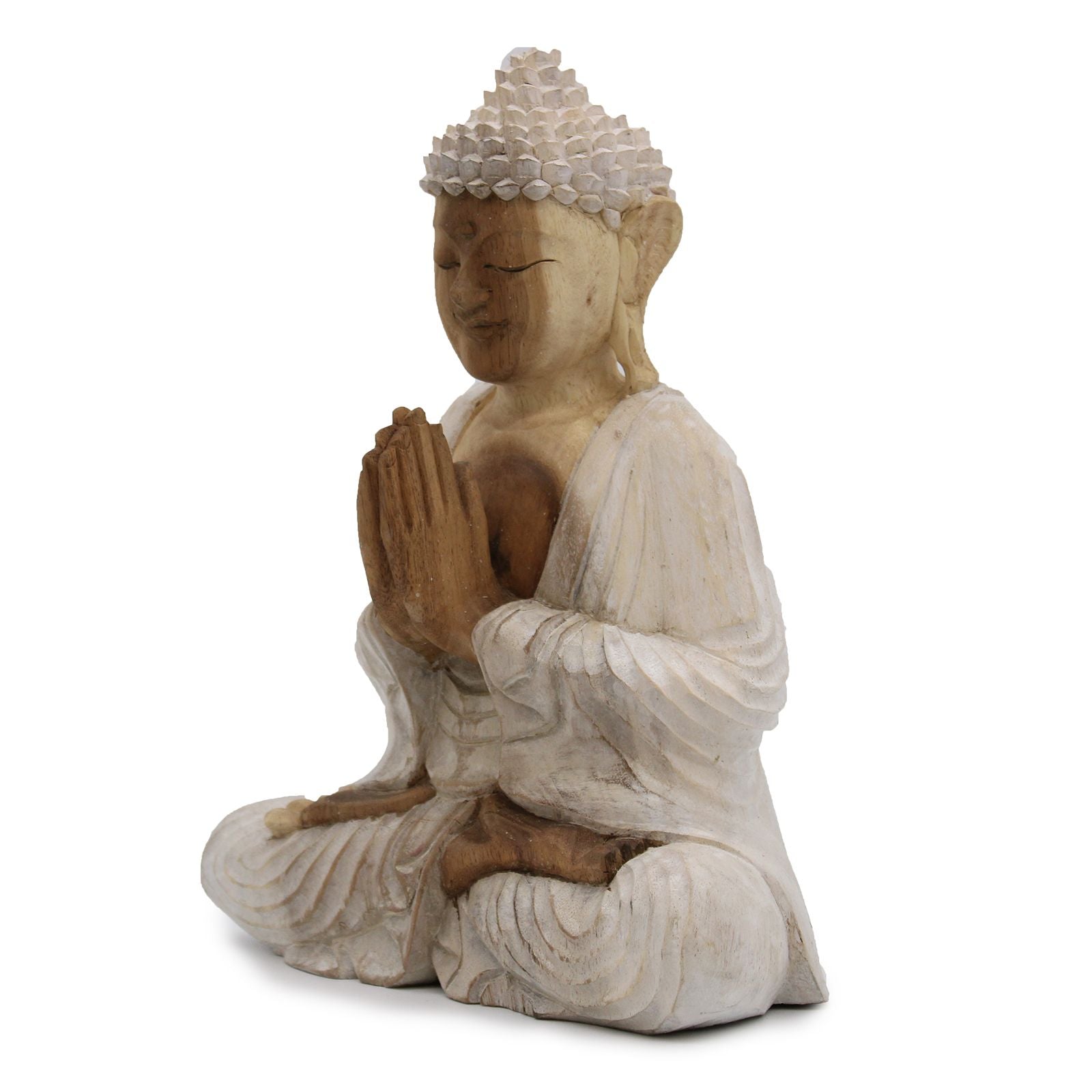 Statue de Bouddha sculptée à la main – 30 cm - Finition blanchie à la chaux