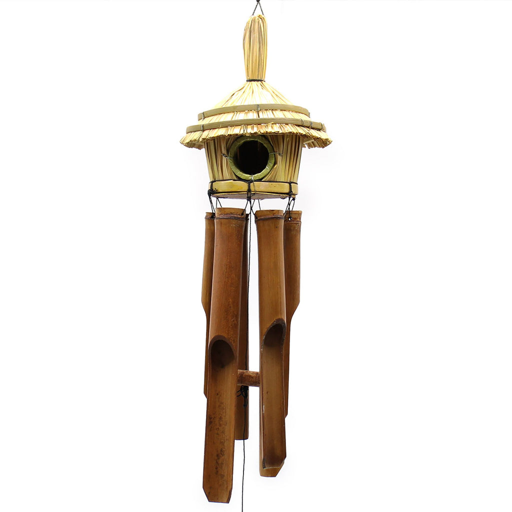 Nichoir Rond en Jonc de Mer avec Carillon en Bambou 45 cm