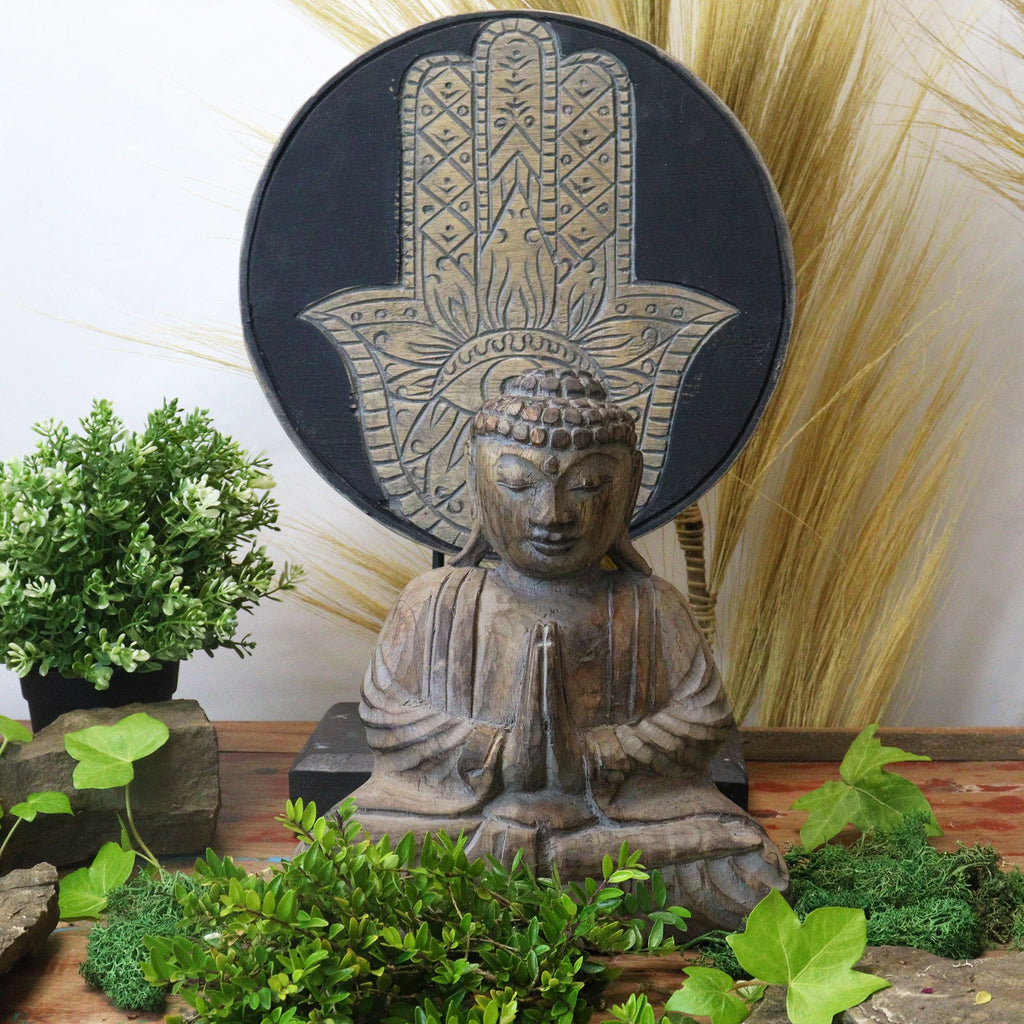 Ensemble Feng Shui Bouddha – Symbole Hamsa Gris (2 modèles)