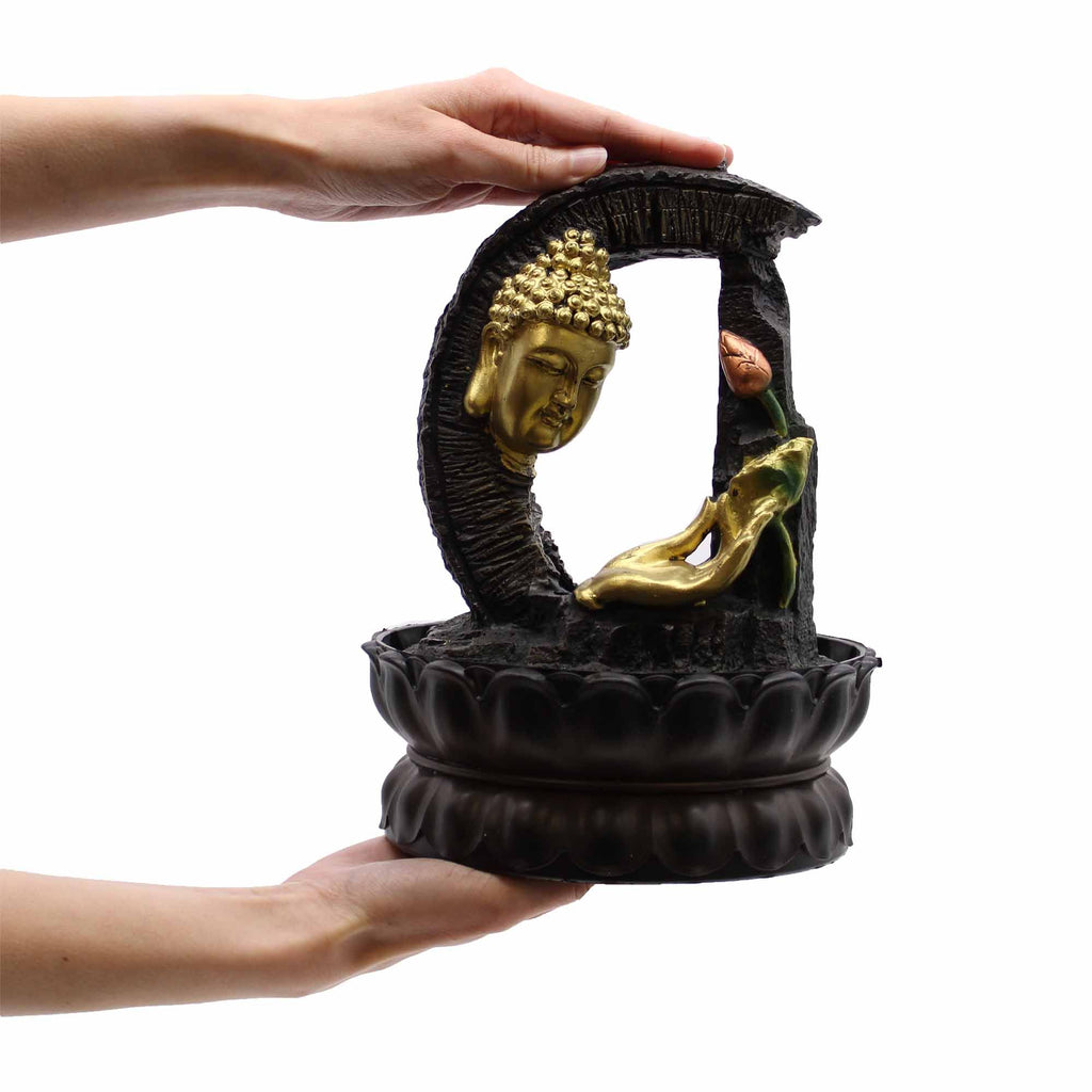 Fontaine de Table 30 cm – Bouddha Doré & lotus