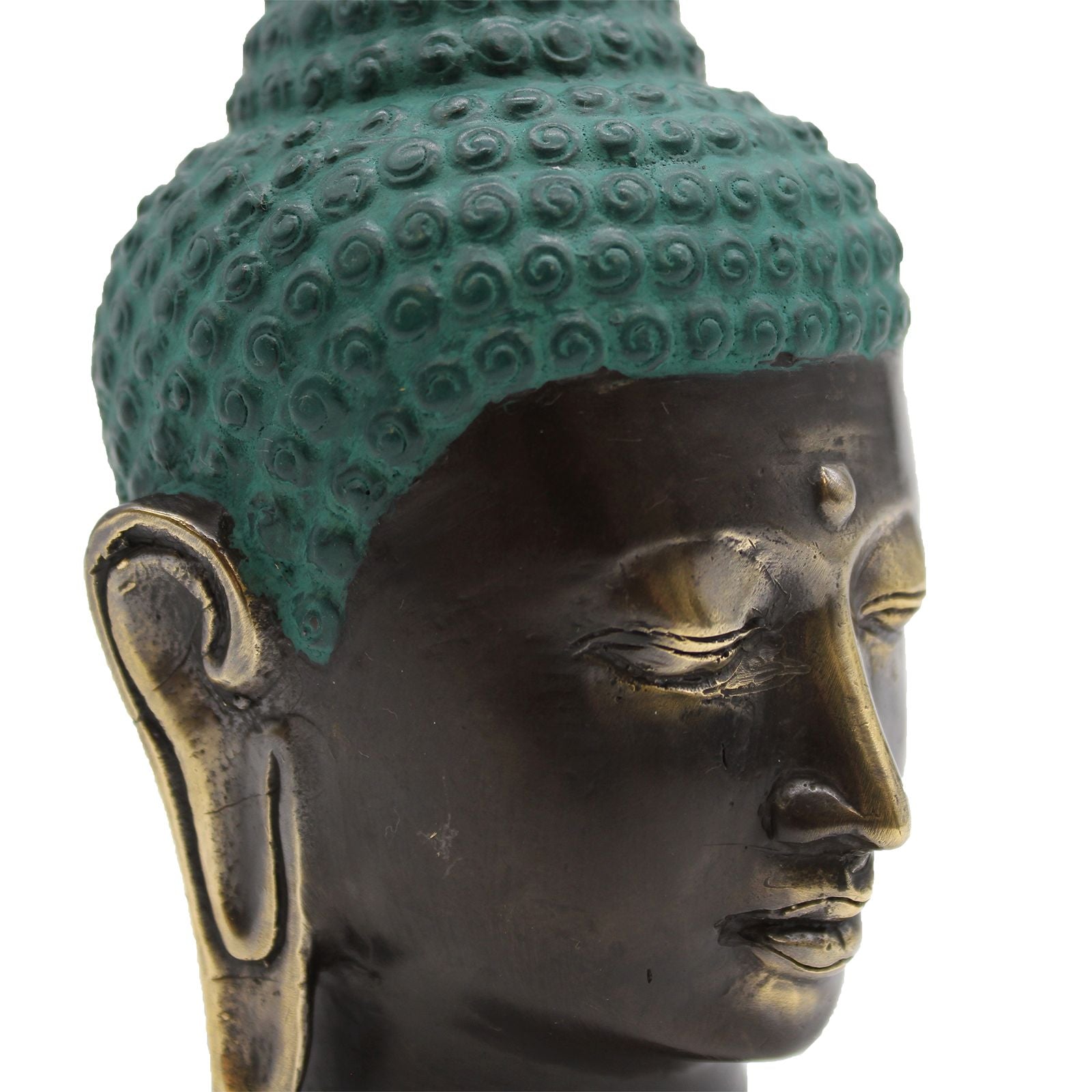 Tête de Bouddha en Laiton Antique - 14,5 cm - Artisanat d'Indonésie