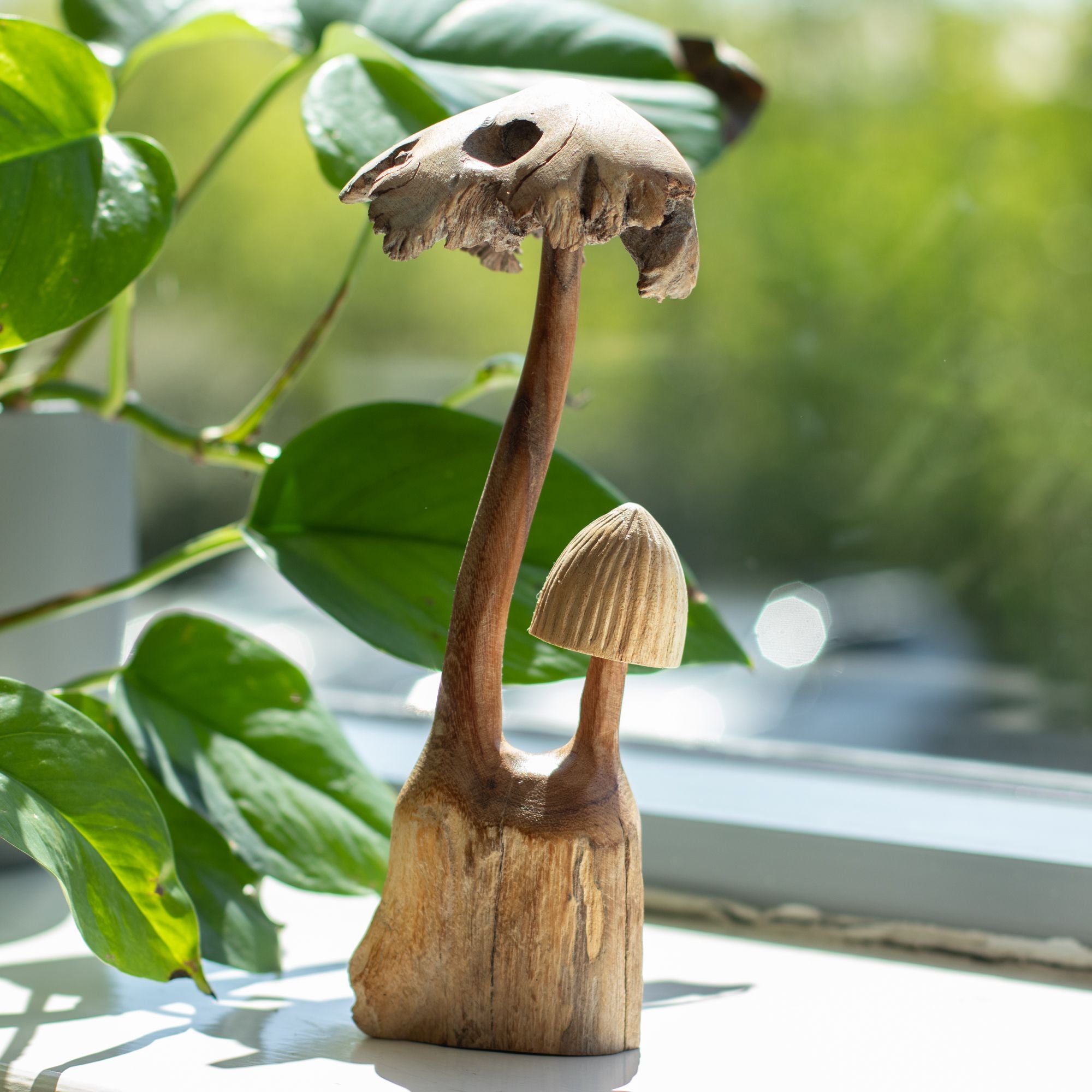 décoration champignons en bois naturel