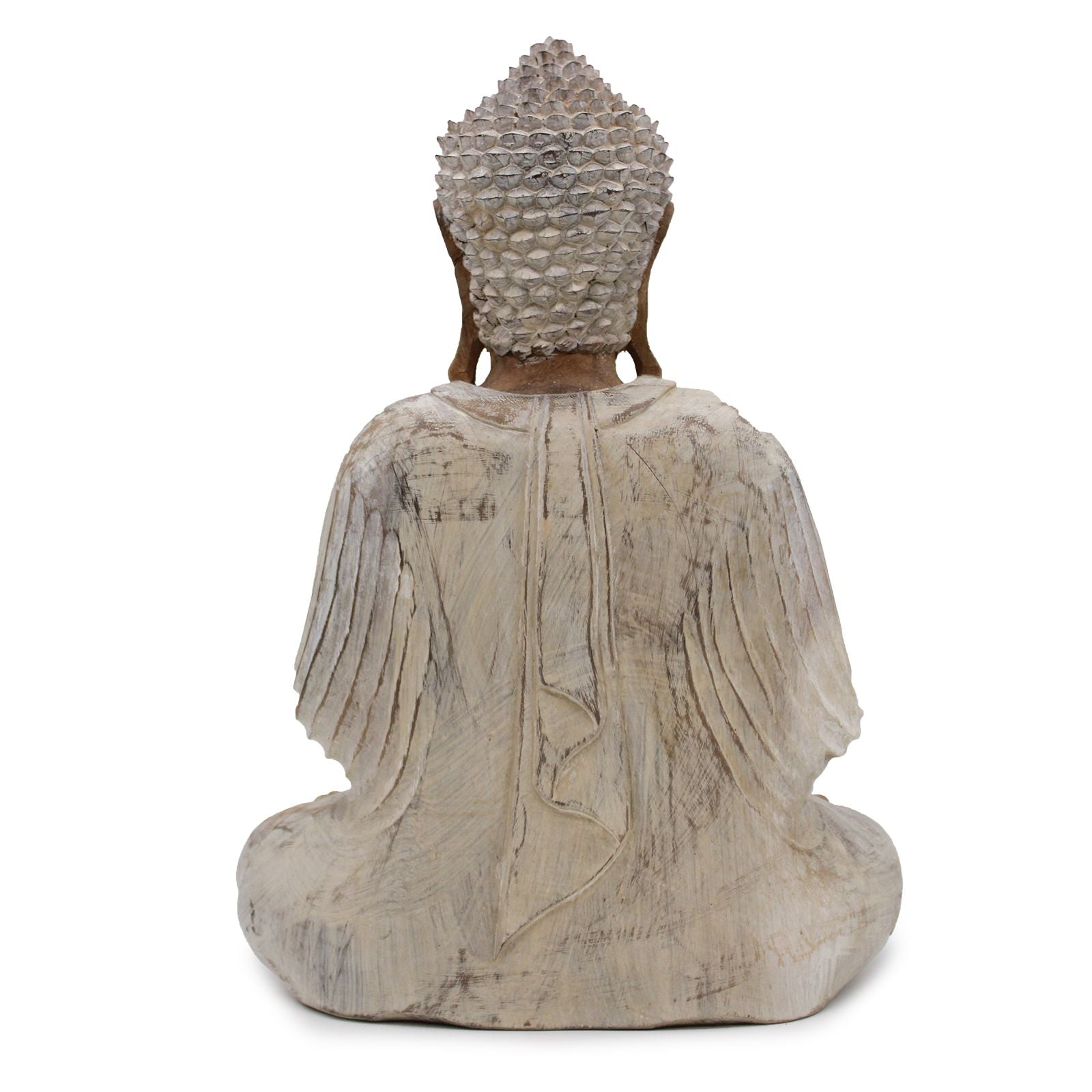 Statue de Bouddha sculptée à la main – 40 cm – Bouddha Enseignant – Blanc vieilli