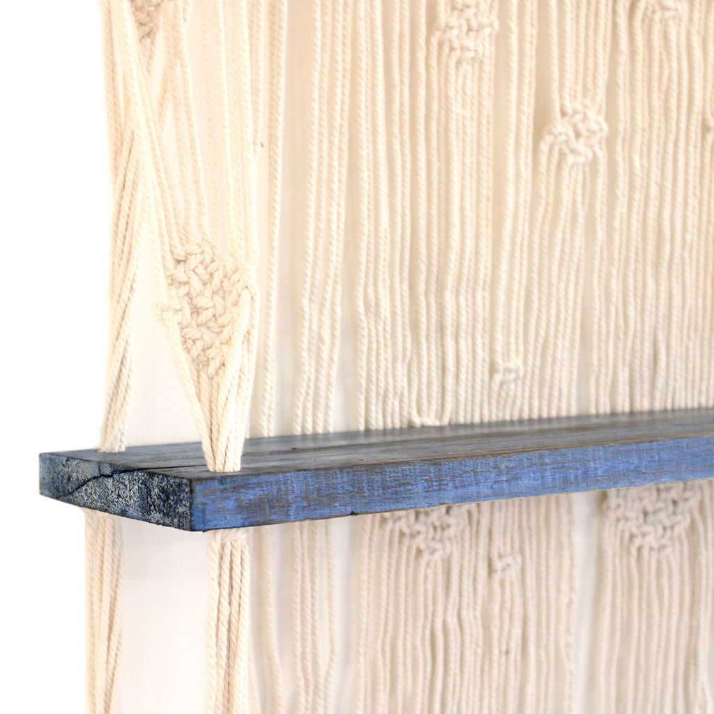 Étagère Suspendue en Macramé Bleu – Décoration Murale Bohème