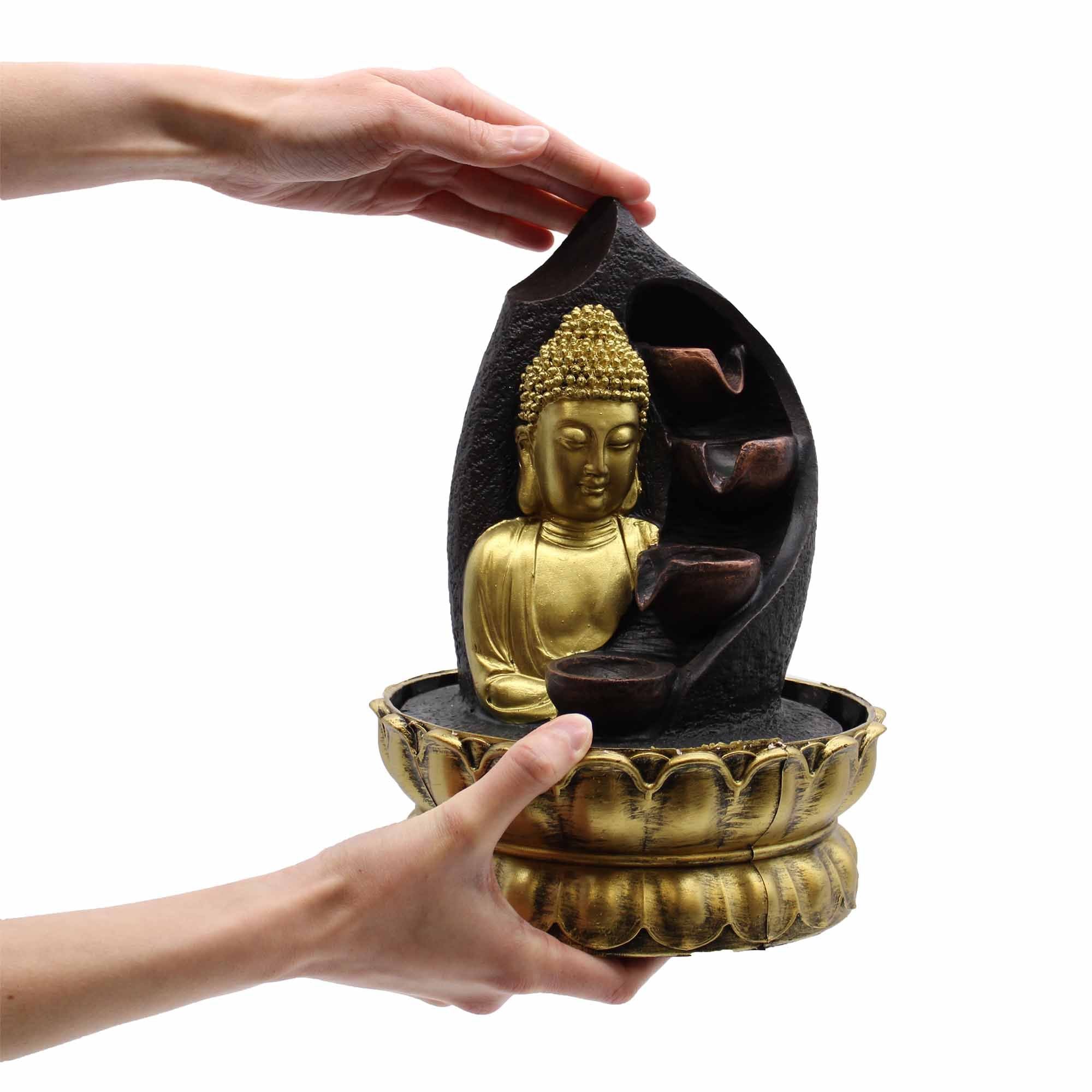 Fontaine de Table 30 cm – Bouddha Doré &amp; Pots Verseurs