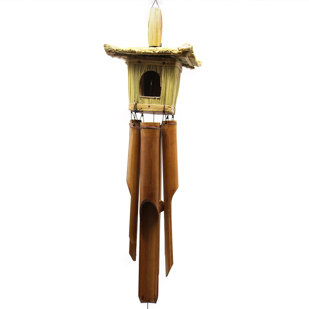 Nichoir Carré en Jonc de Mer avec Carillon en Bambou – 49 cm