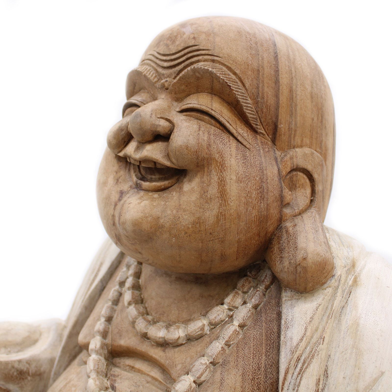 Statue de Bouddha sculptée à la main – 50 cm – Bouddha Rieur – Blanc vieilli